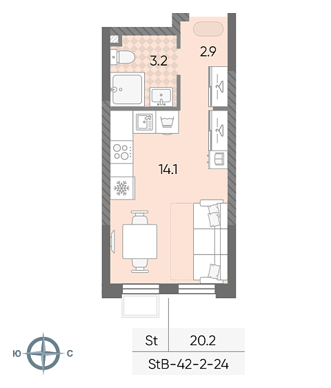 студия, 20.2 м², 4 этаж 