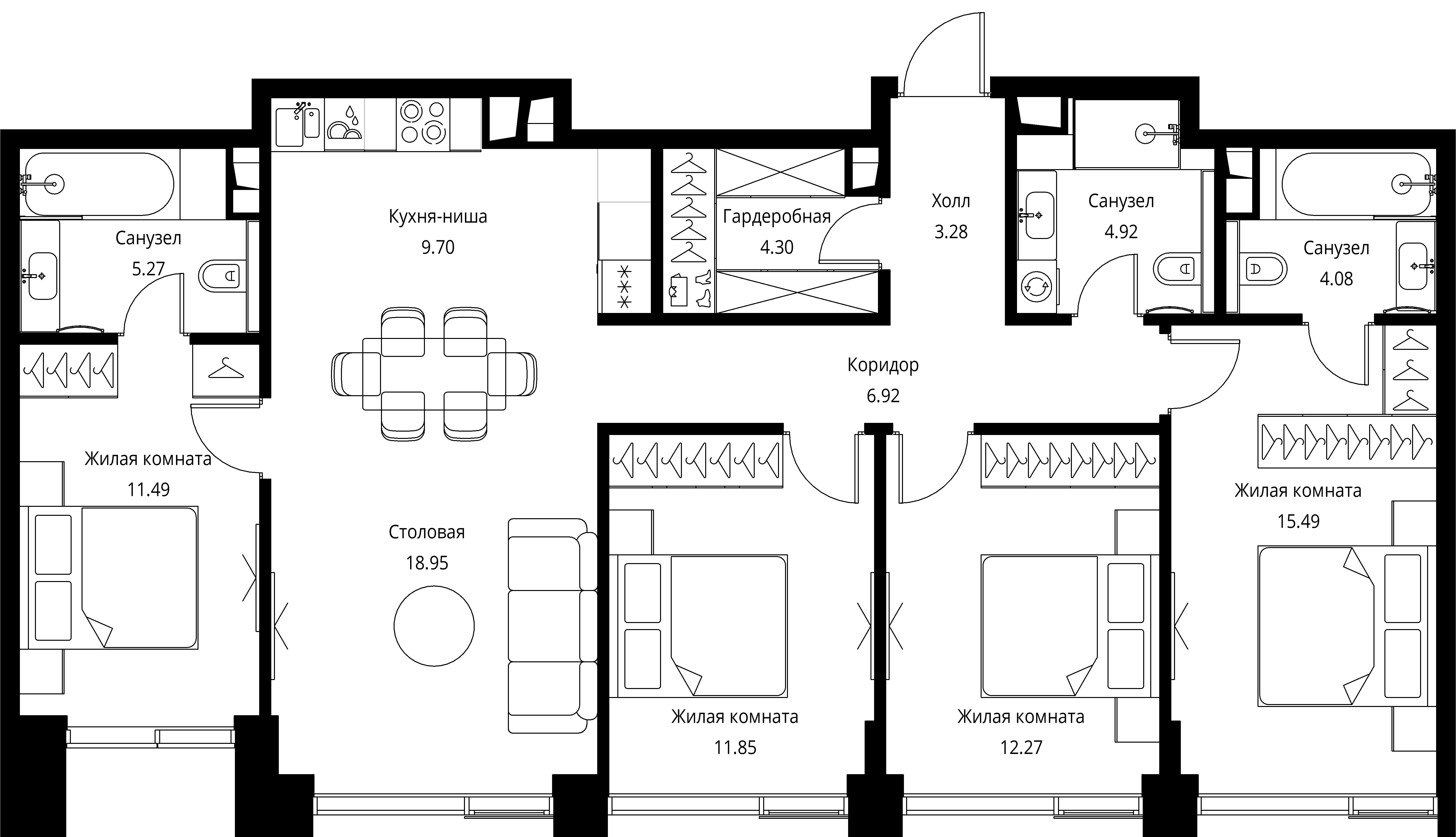 4 комн. квартира, 108.5 м², 19 этаж 