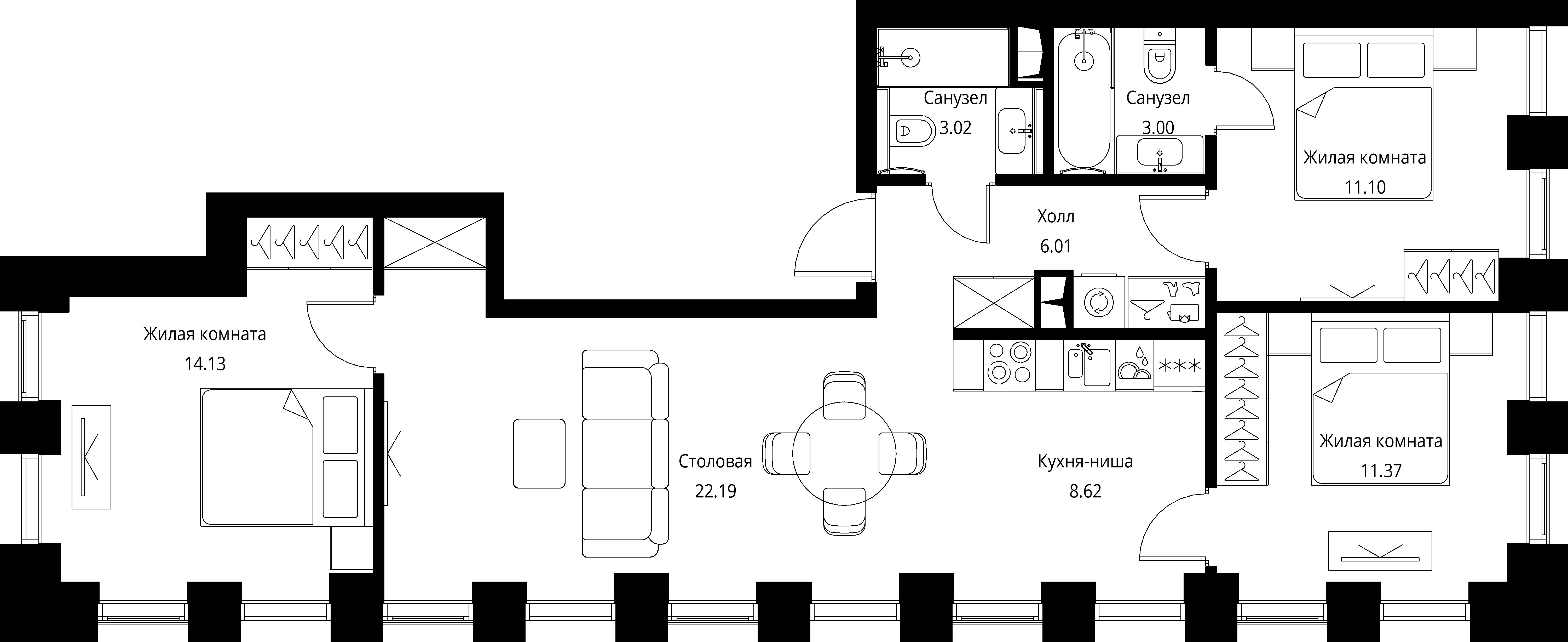 3 комн. квартира, 79.4 м², 2 этаж 