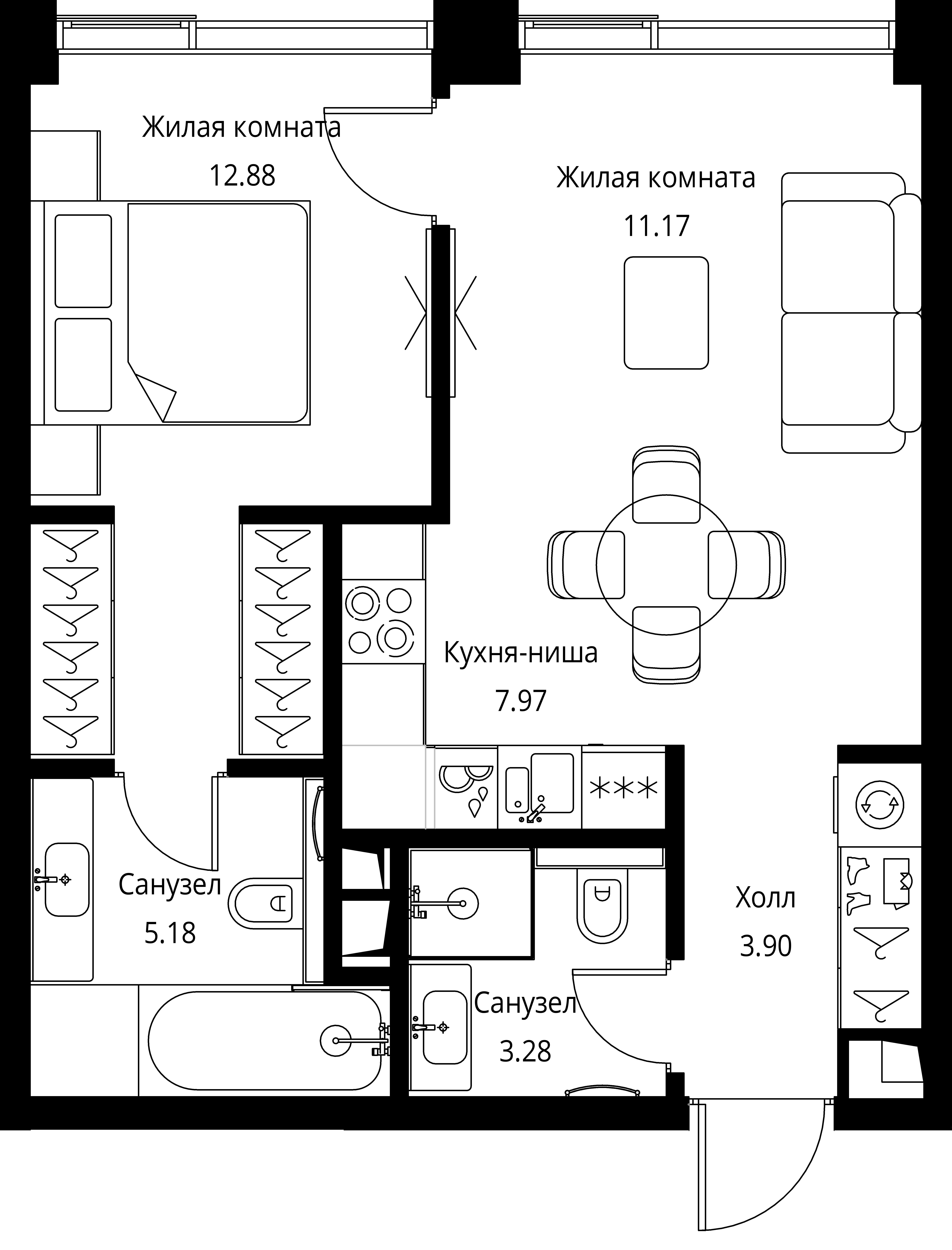 1 комн. квартира, 44.4 м², 4 этаж 