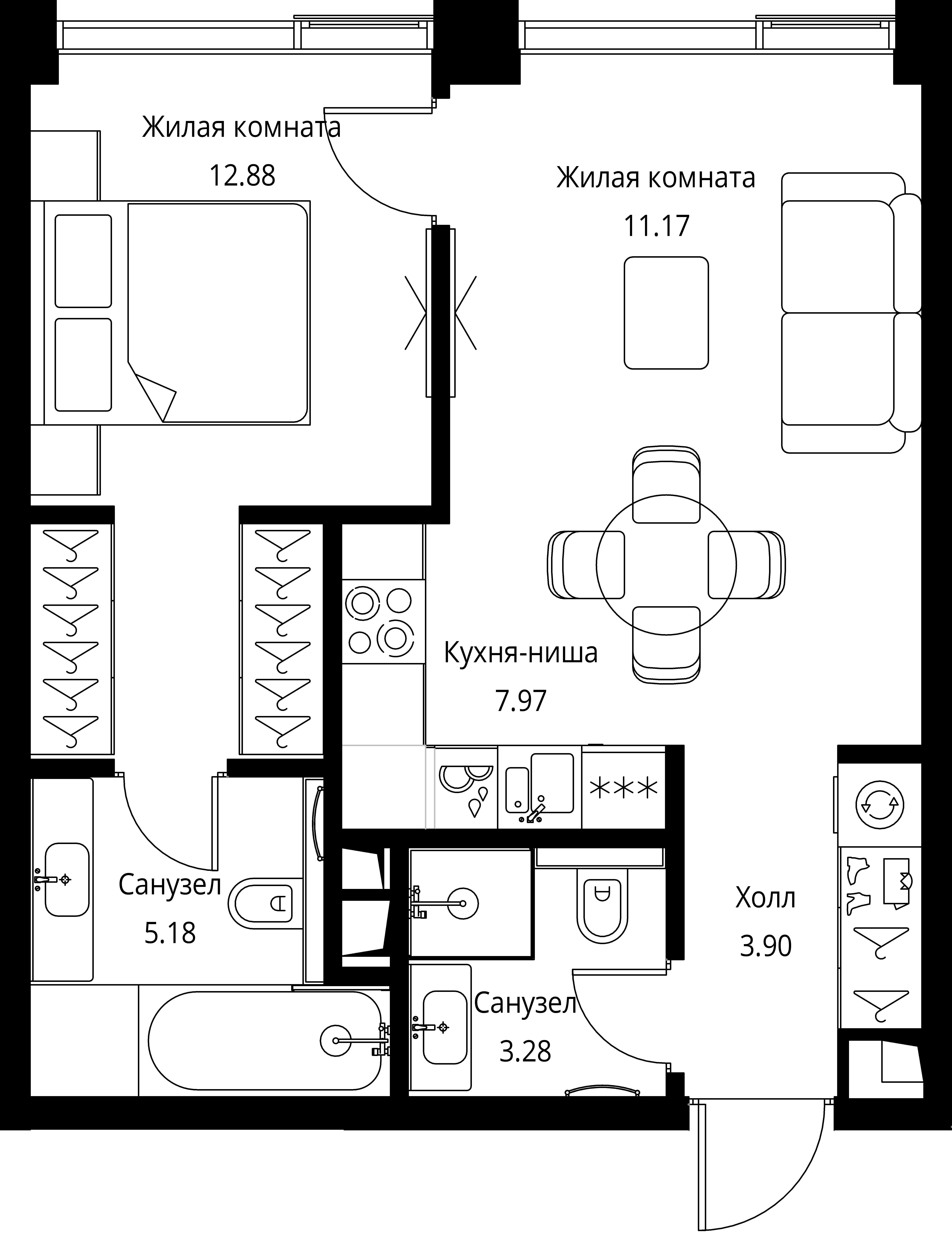 1 комн. квартира, 44.4 м², 9 этаж 