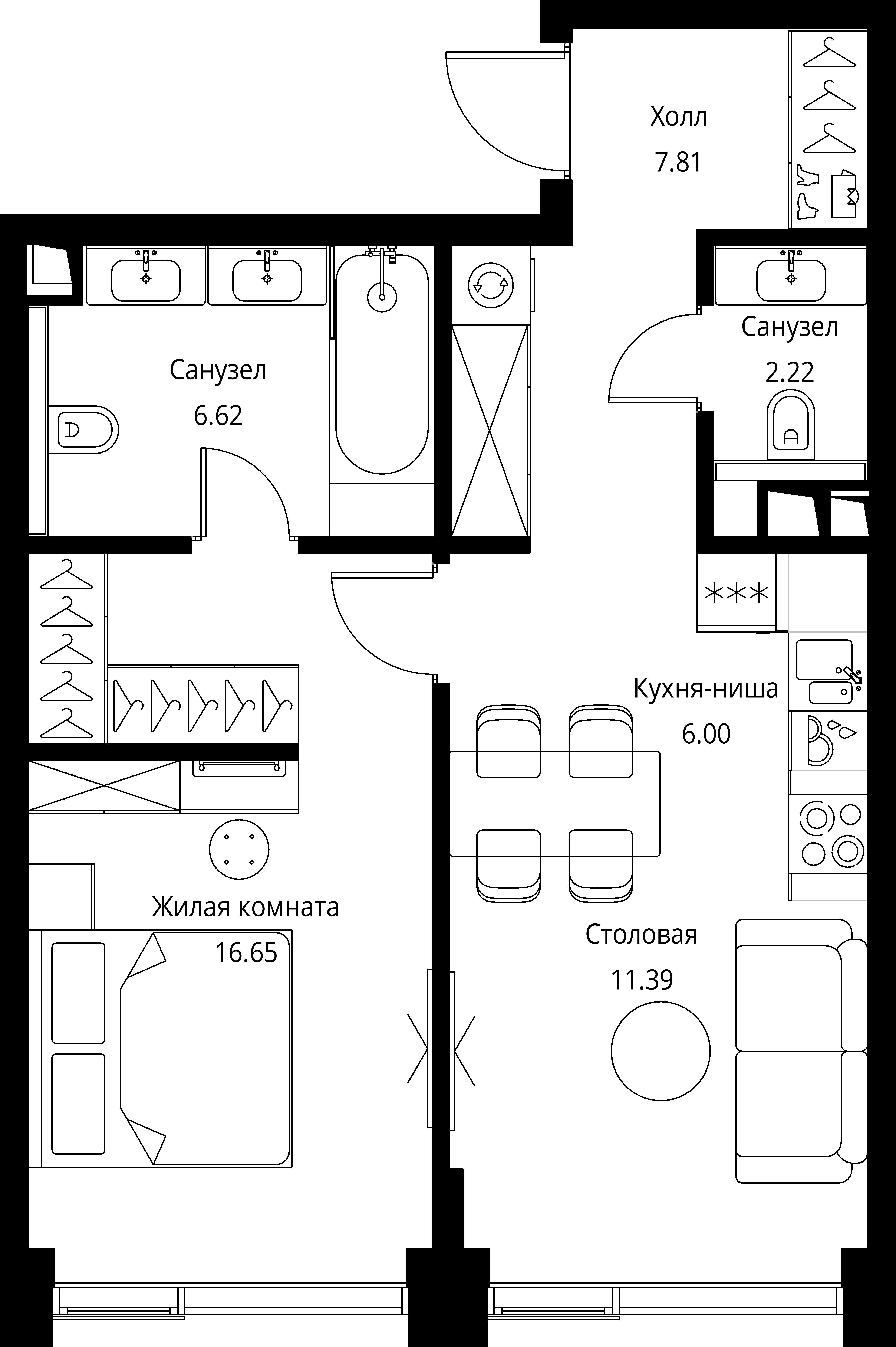 1 комн. квартира, 50.7 м², 3 этаж 