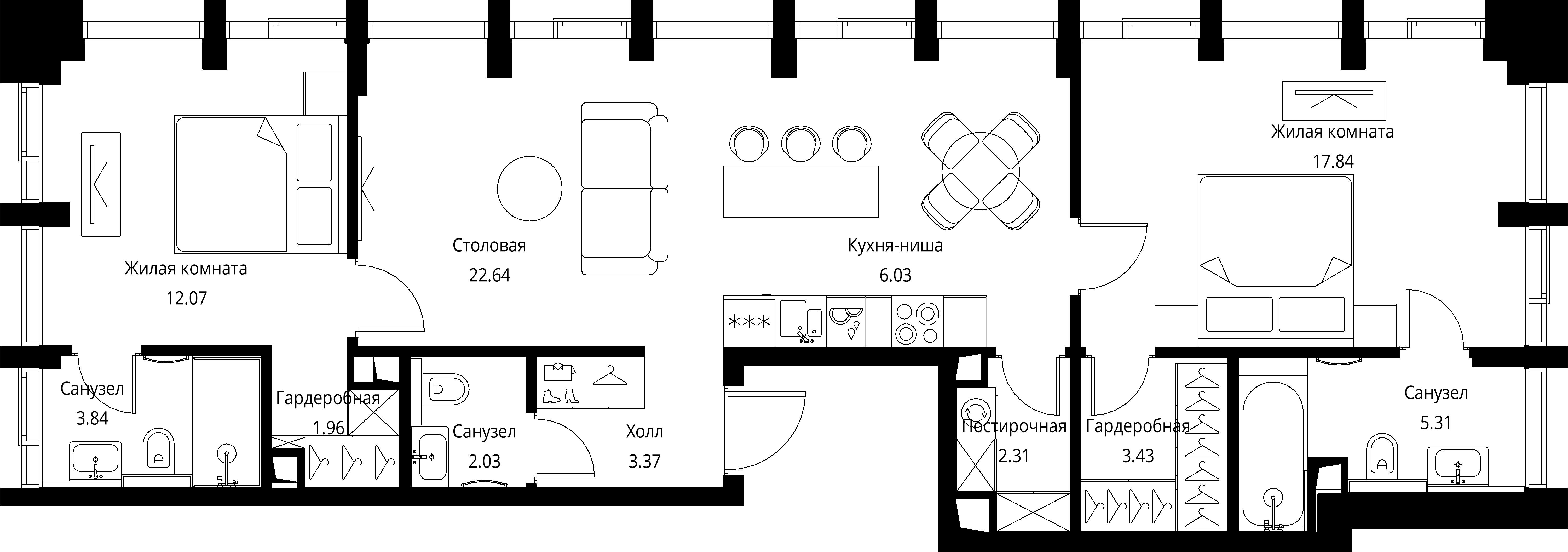 2 комн. квартира, 80.8 м², 8 этаж 