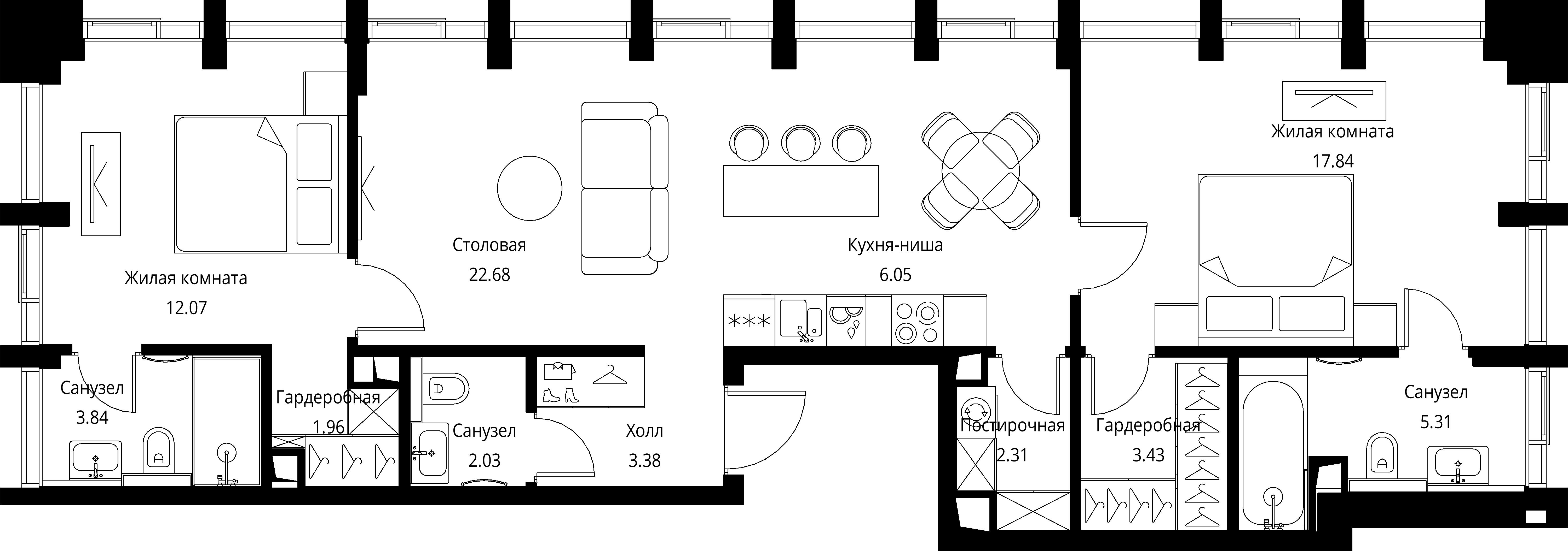 2 комн. квартира, 80.9 м², 13 этаж 