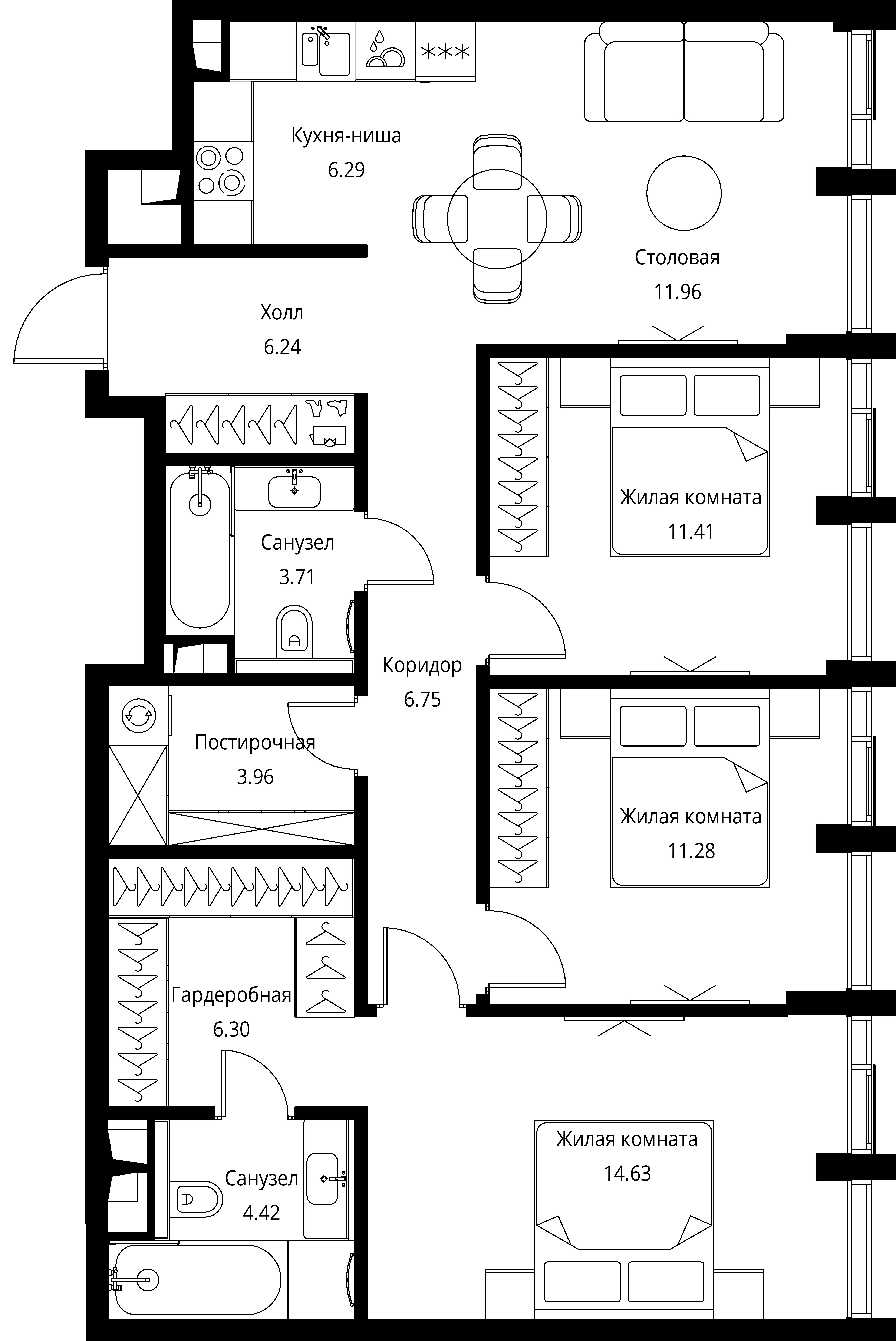 3 комн. квартира, 87 м², 13 этаж 