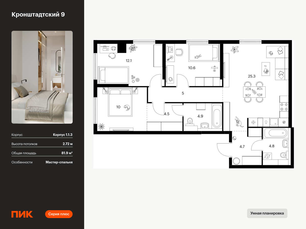 3 комн. квартира, 81.9 м², 2 этаж  (из 32)
