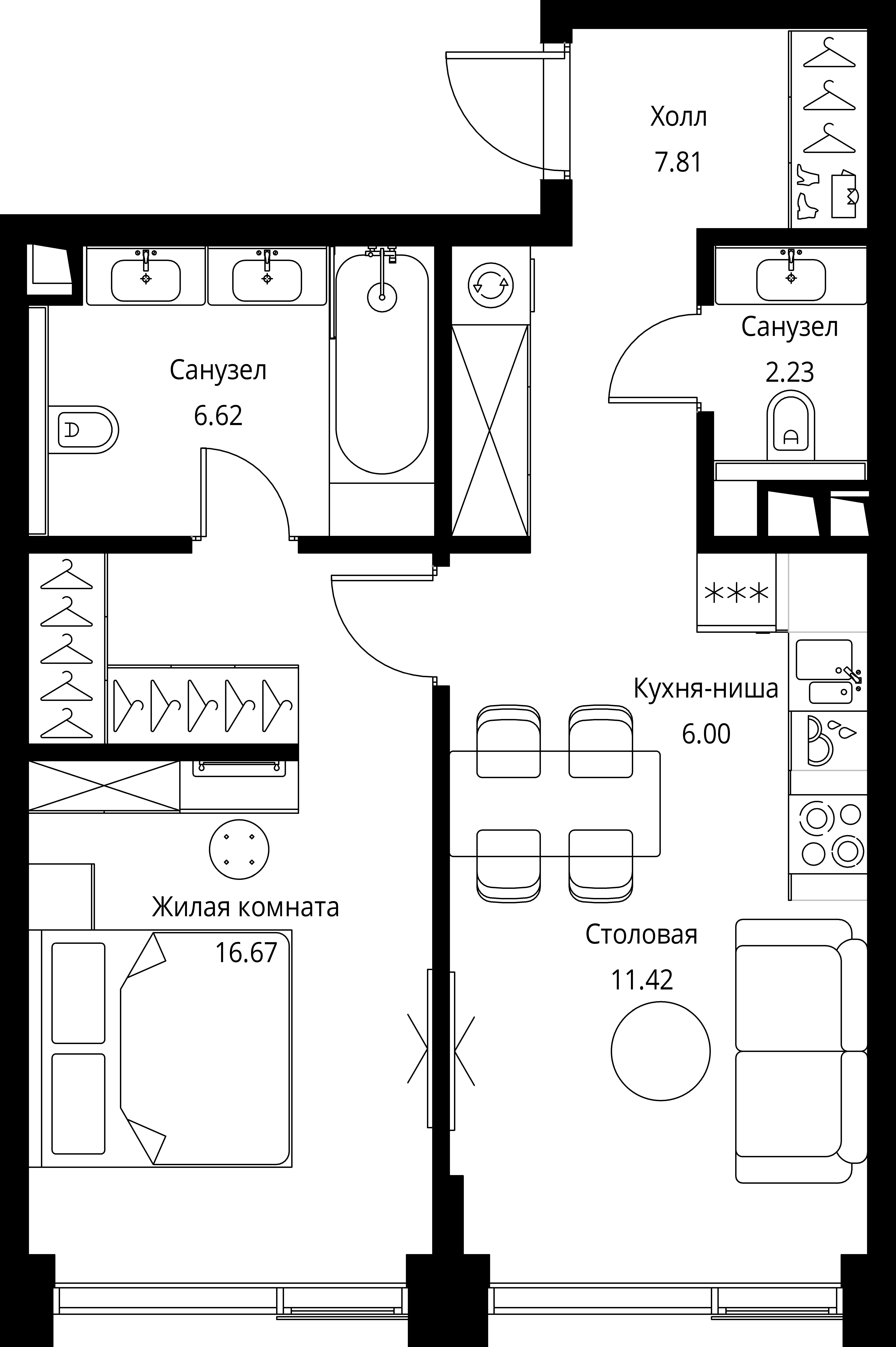 1 комн. квартира, 50.8 м², 4 этаж 