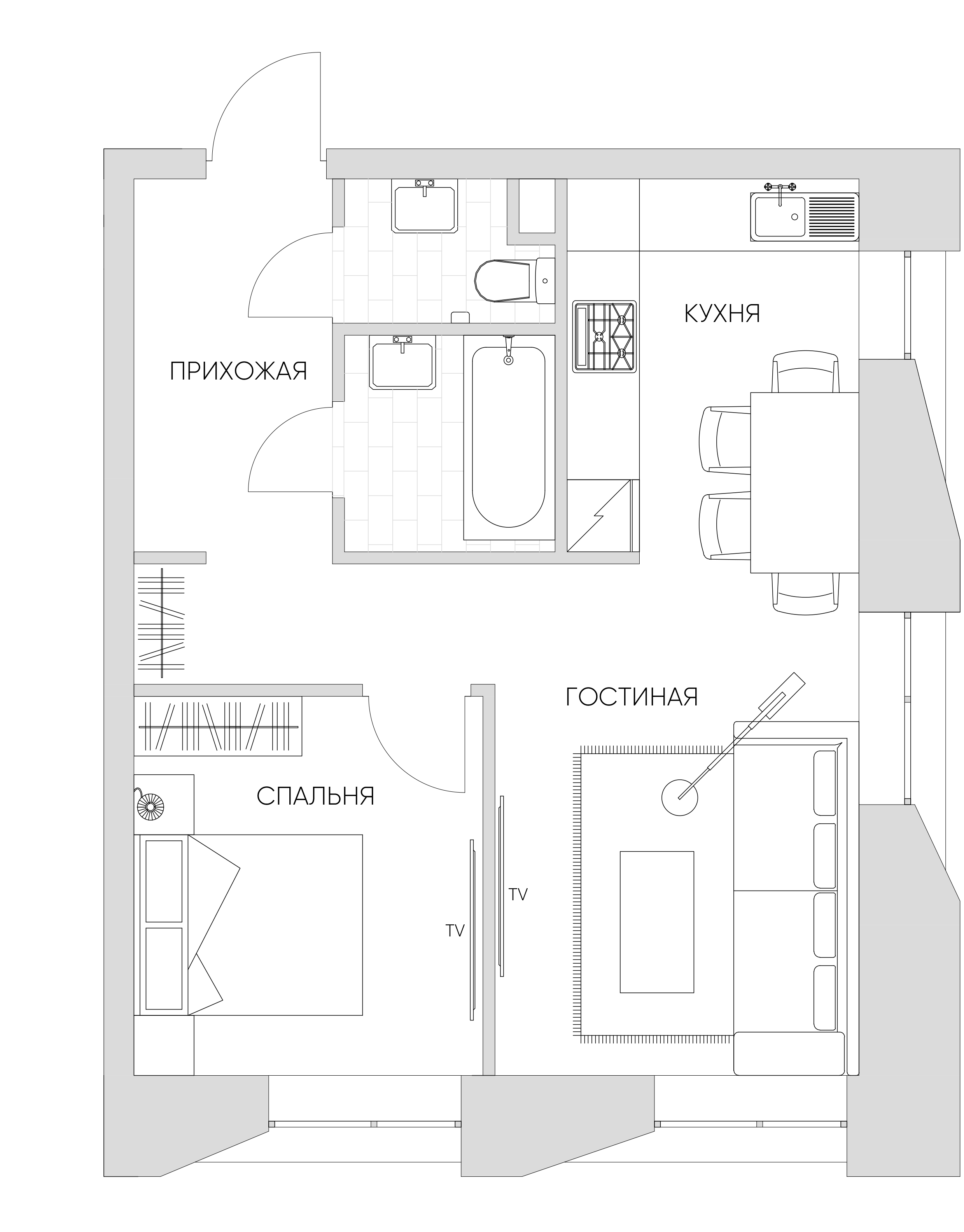 1 комн. квартира, 45 м², 2 этаж 