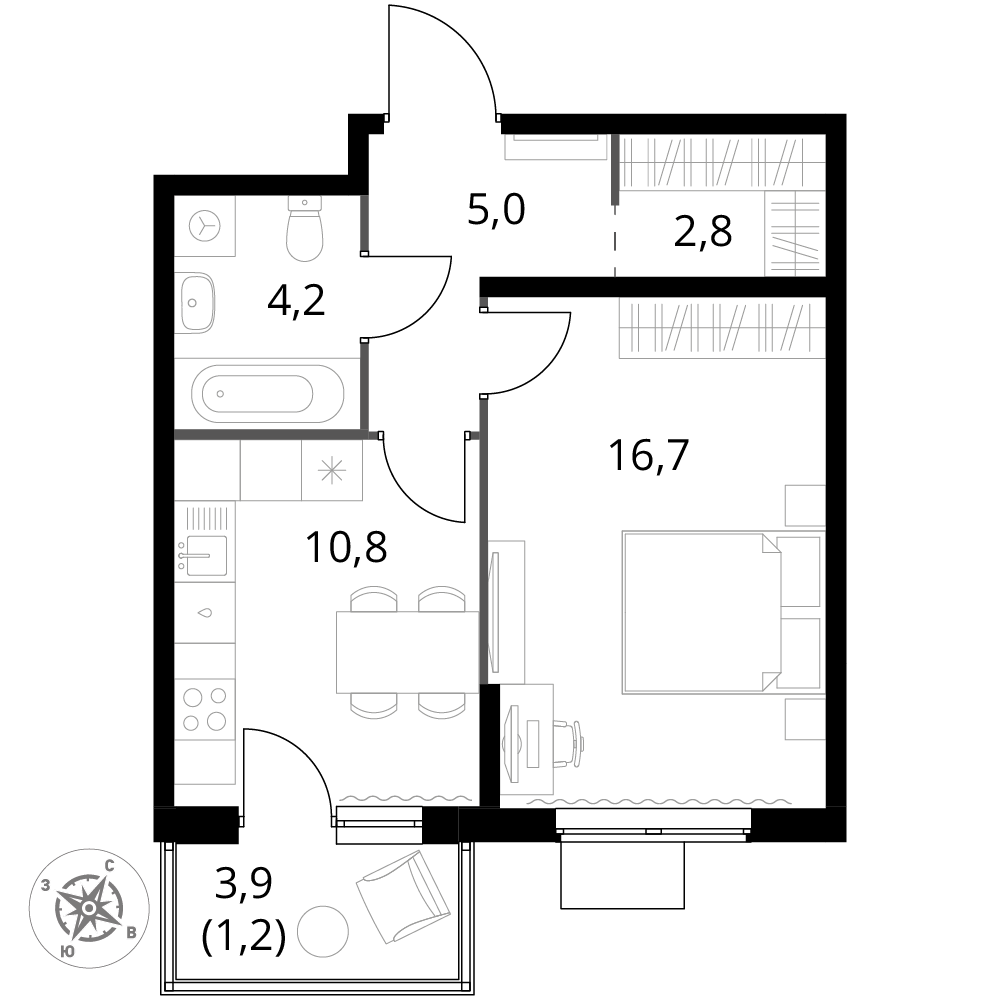 1 комн. квартира, 40.7 м², 6 этаж 