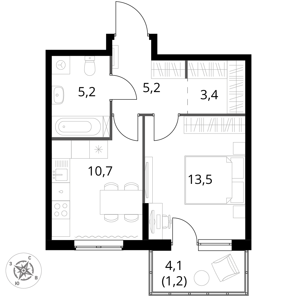 1 комн. квартира, 39.2 м², 9 этаж 