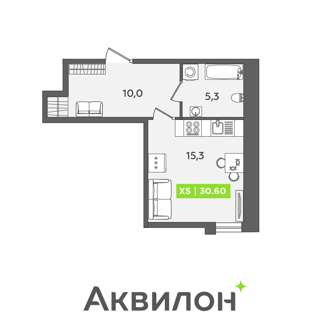 студия, 30.6 м², 3 этаж 