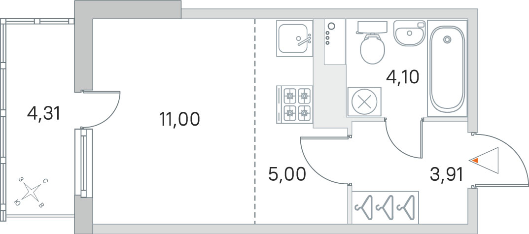 студия, 24 м², 7 этаж 