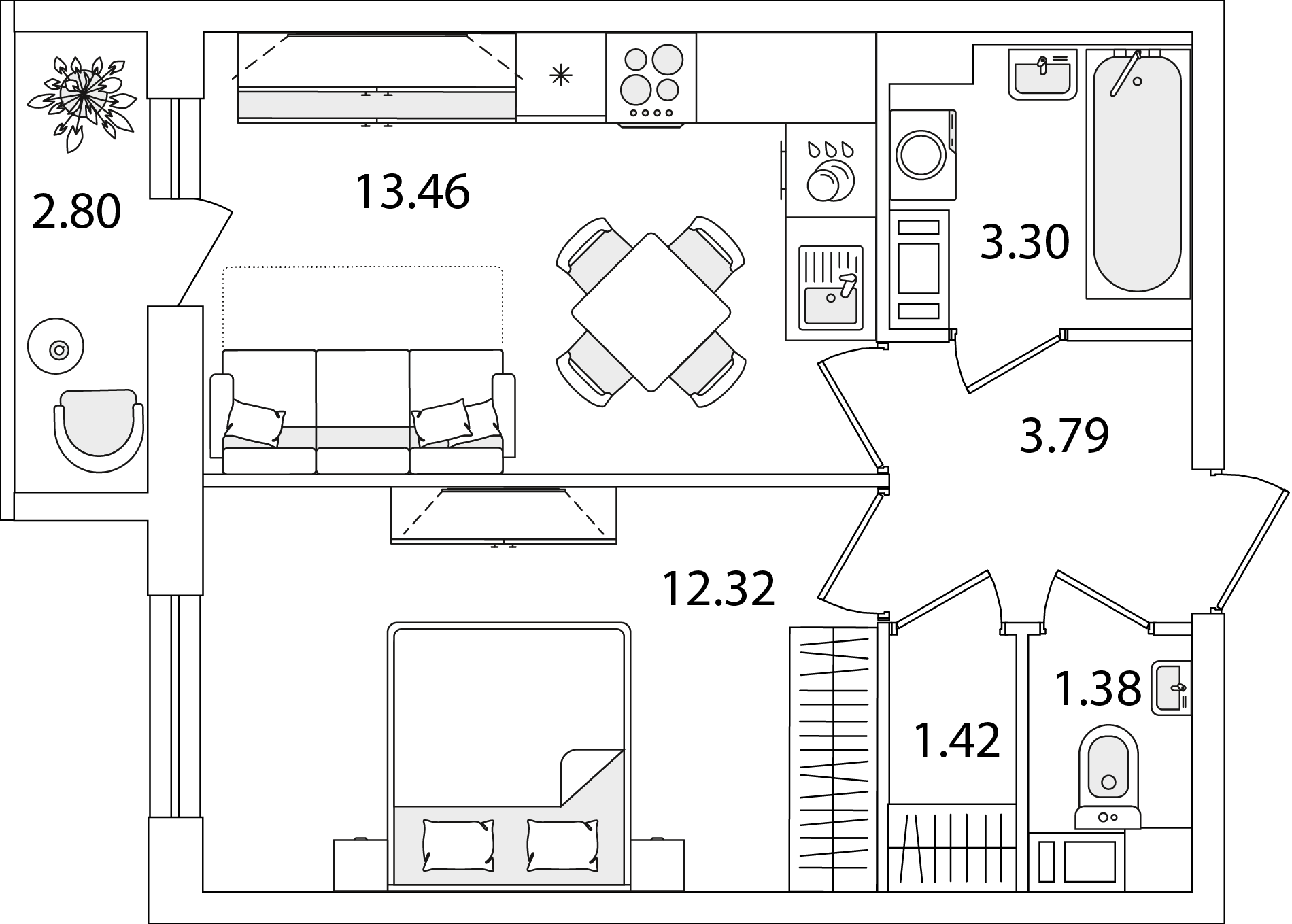 1 комн. квартира, 37.1 м², 6 этаж 