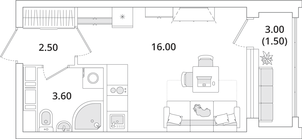 студия, 23.6 м², 11 этаж 