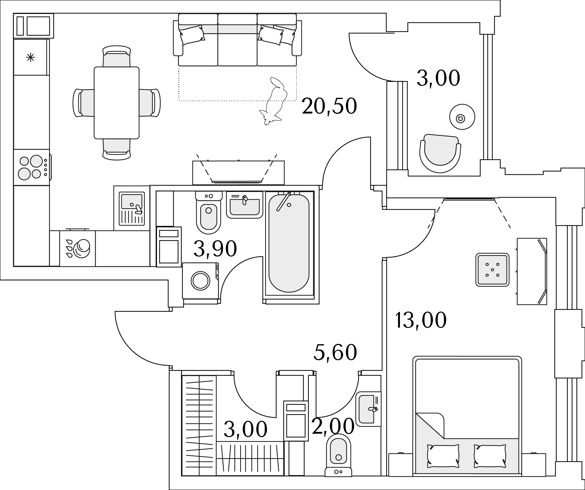 1 комн. квартира, 49.5 м², 8 этаж 