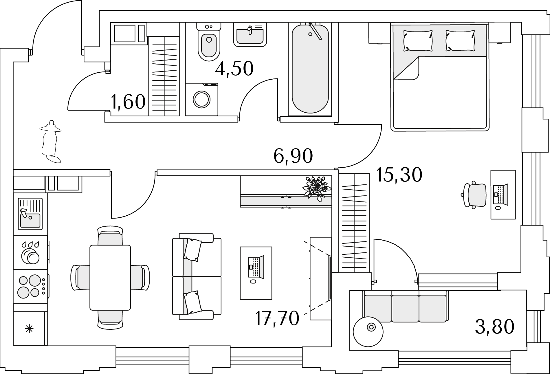 1 комн. квартира, 47.9 м², 13 этаж 