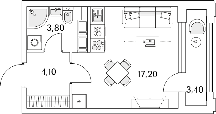 студия, 26.9 м², 9 этаж 