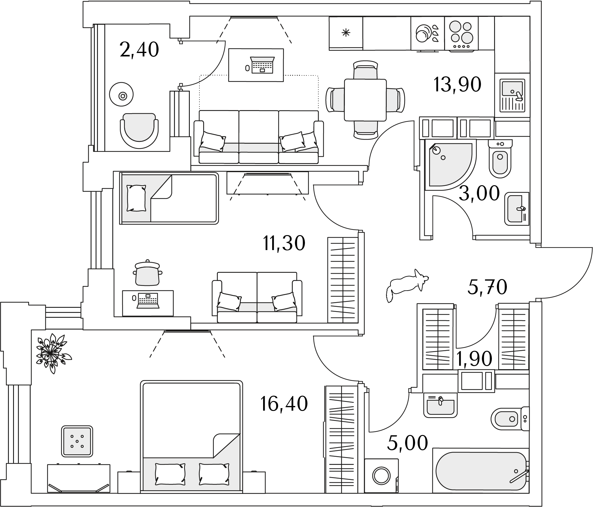 2 комн. квартира, 58.4 м², 12 этаж 