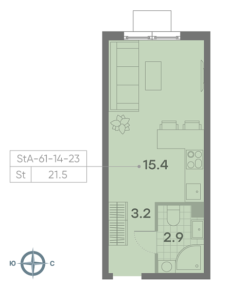 студия, 21.6 м², 16 этаж 
