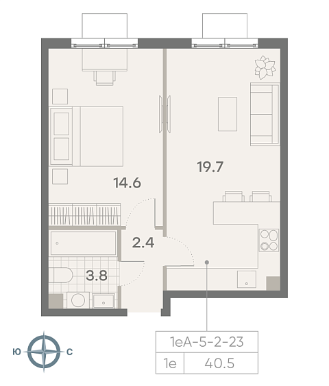 студия, 40.5 м², 20 этаж 