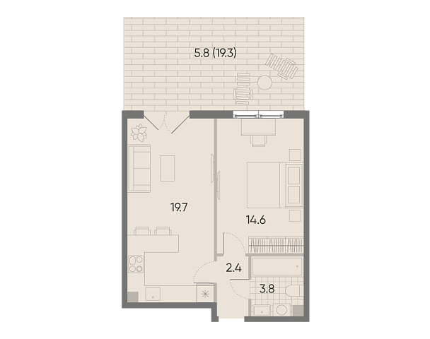 студия, 46.3 м², 2 этаж 
