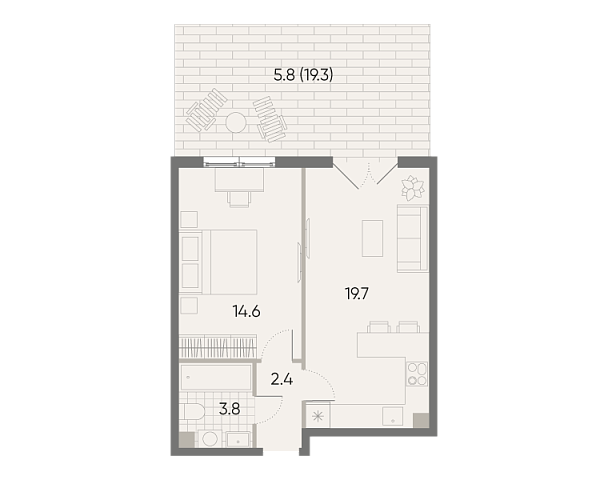 студия, 46.3 м², 2 этаж 