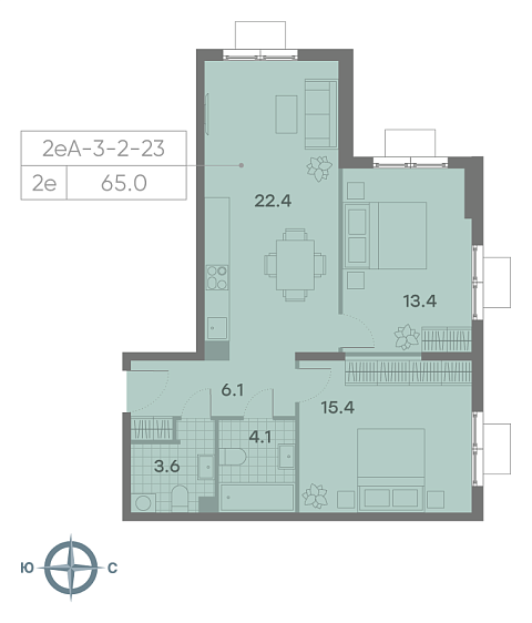 1 комн. квартира, 65 м², 18 этаж 