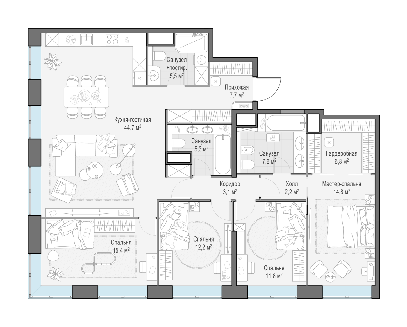 4 комн. квартира, 136.5 м², 13 этаж 