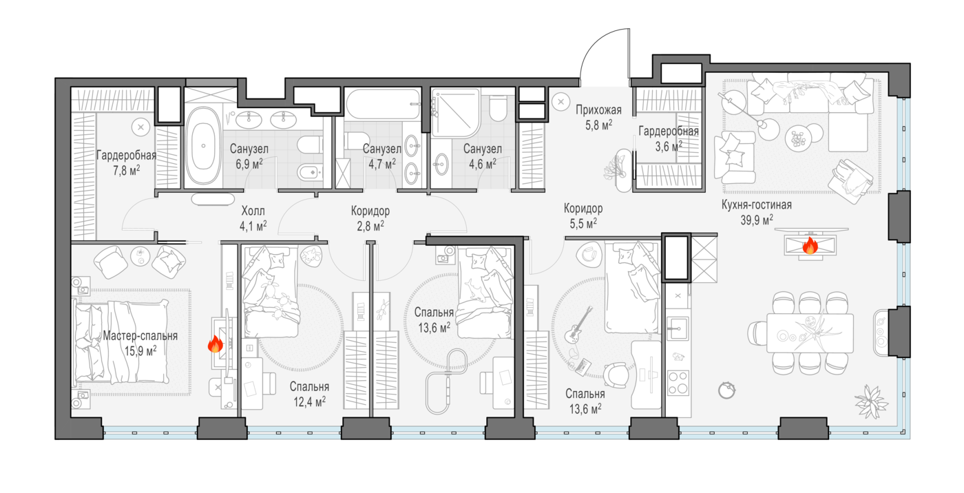 4 комн. квартира, 141.3 м², 14 этаж 