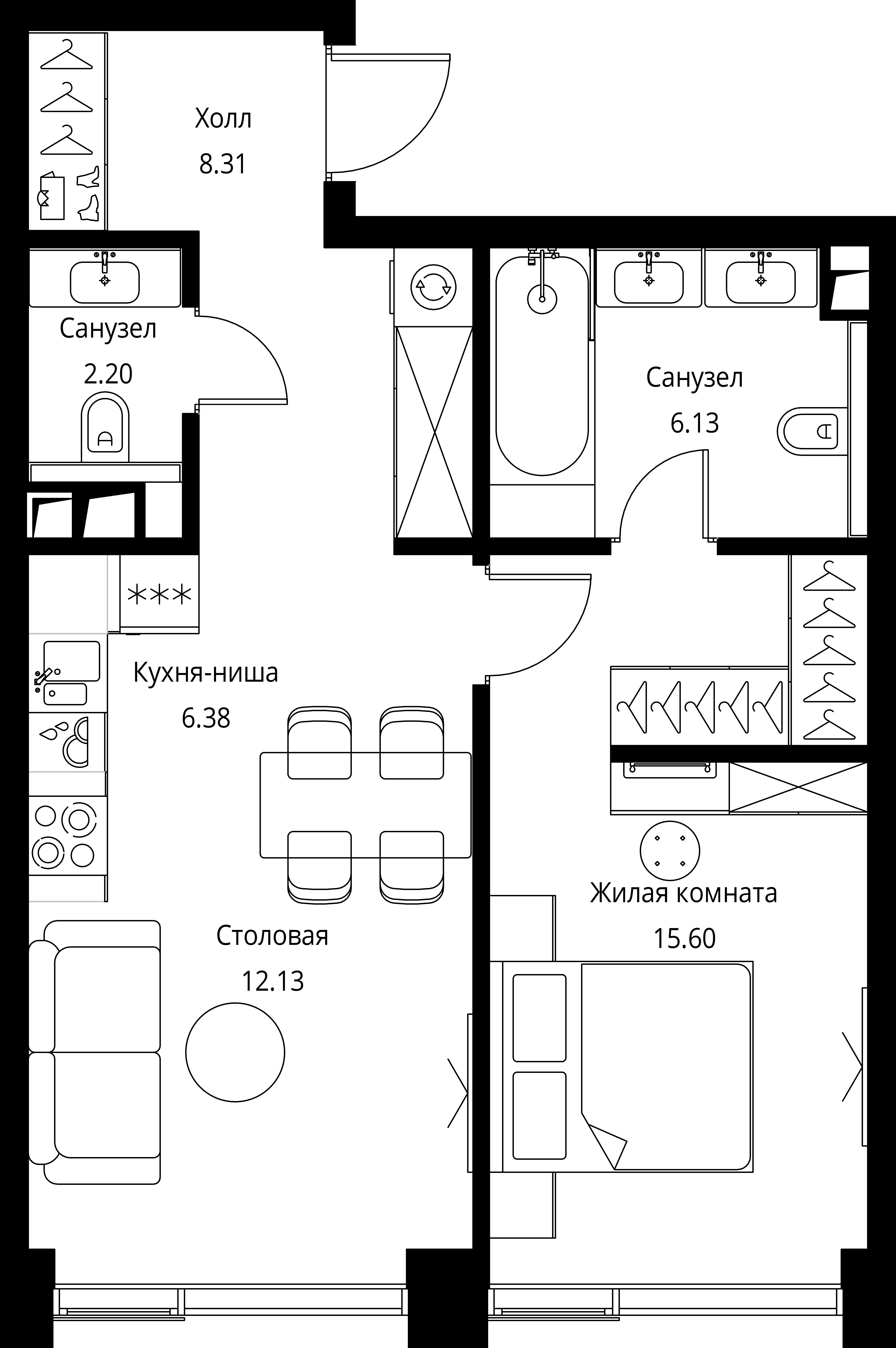 1 комн. квартира, 50.8 м², 3 этаж 
