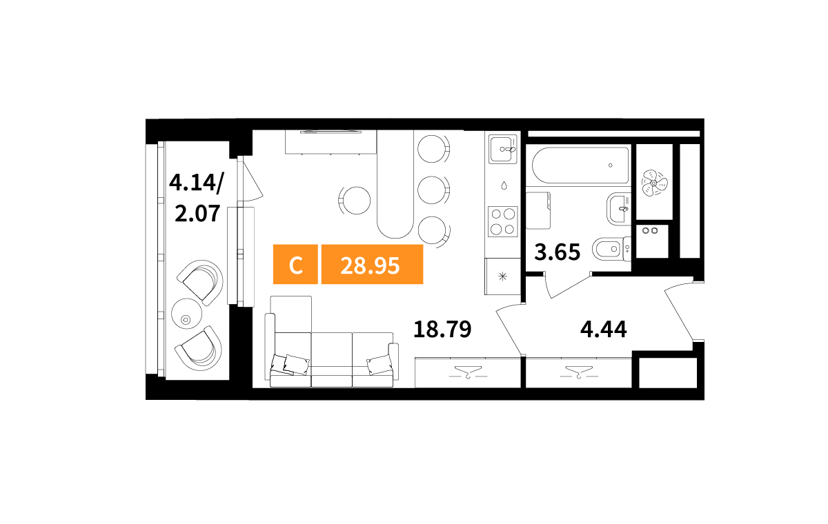 студия, 28.9 м², 9 этаж 