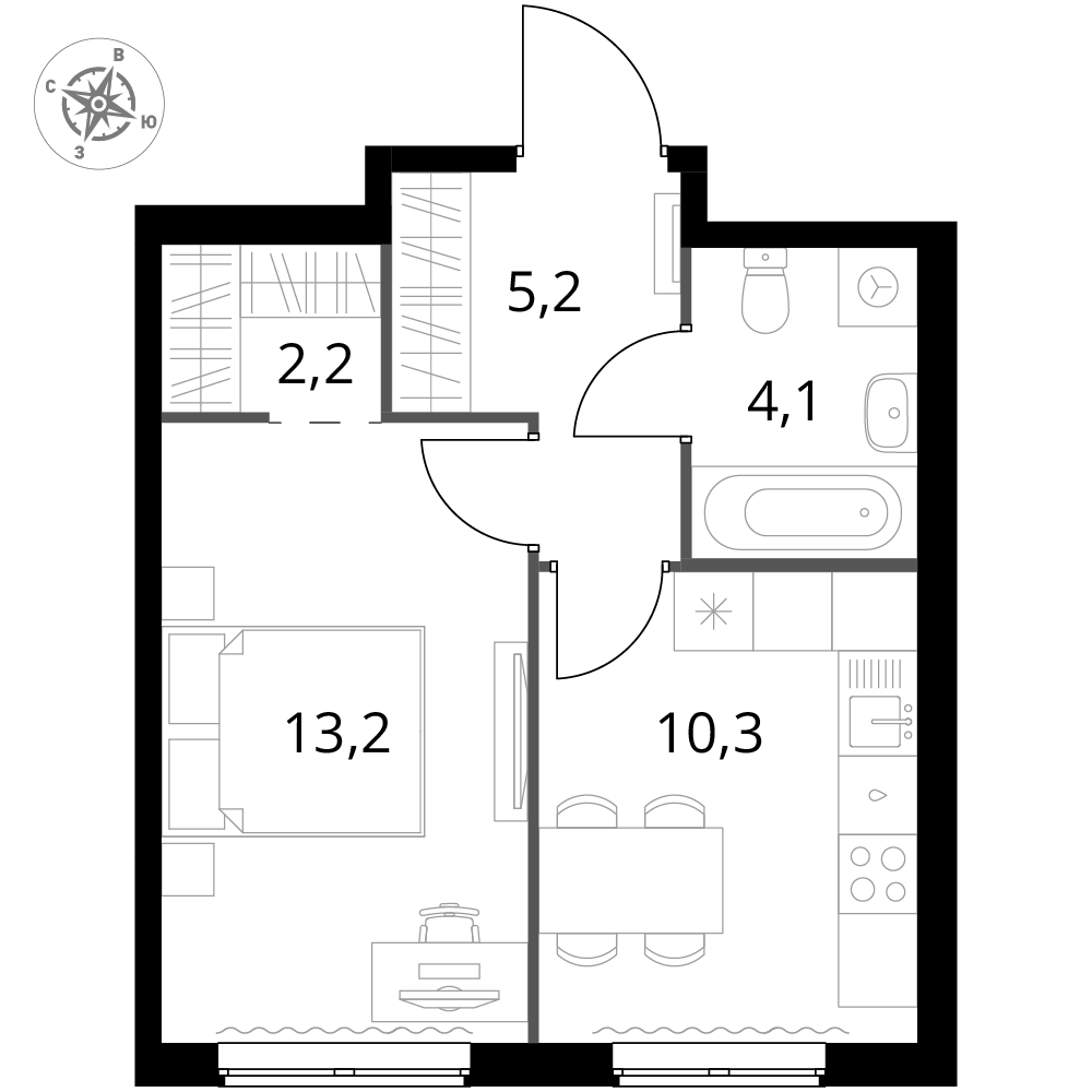 1 комн. квартира, 35 м², 2 этаж 