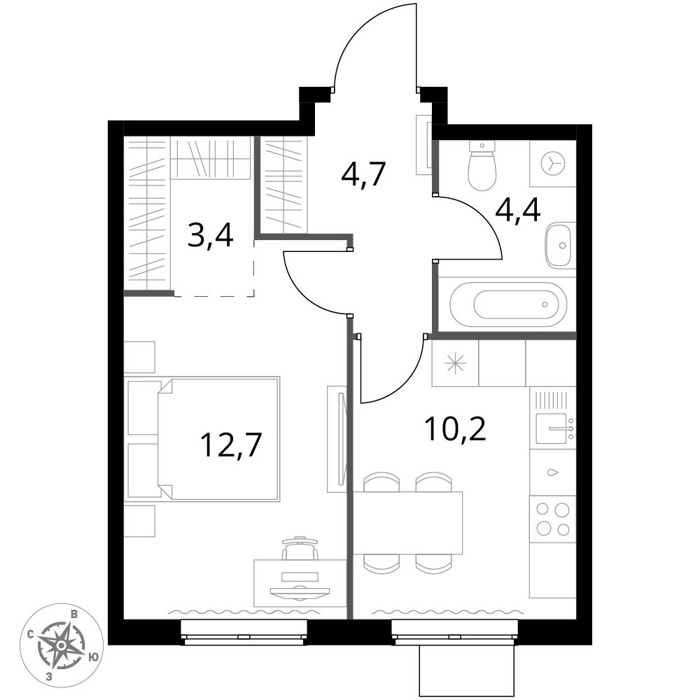 1 комн. квартира, 35.4 м², 18 этаж 