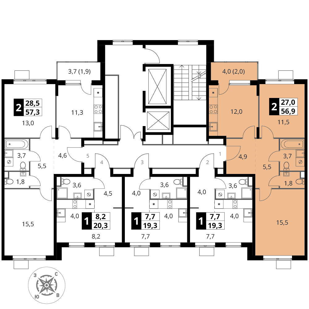 2 комн. квартира, 56.9 м², 9 этаж 