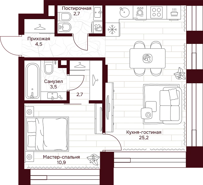 1 комн. квартира, 49 м², 8 этаж 