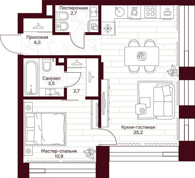 1 комн. квартира, 49 м², 10 этаж 