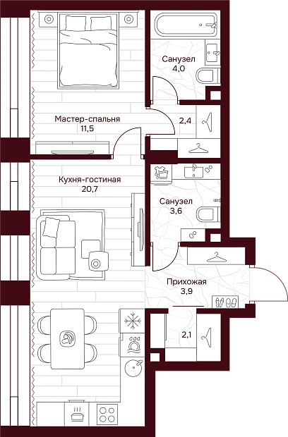 1 комн. квартира, 47.7 м², 10 этаж 