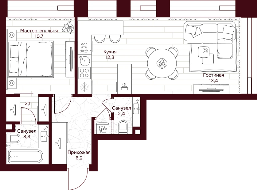 1 комн. квартира, 49.9 м², 12 этаж 