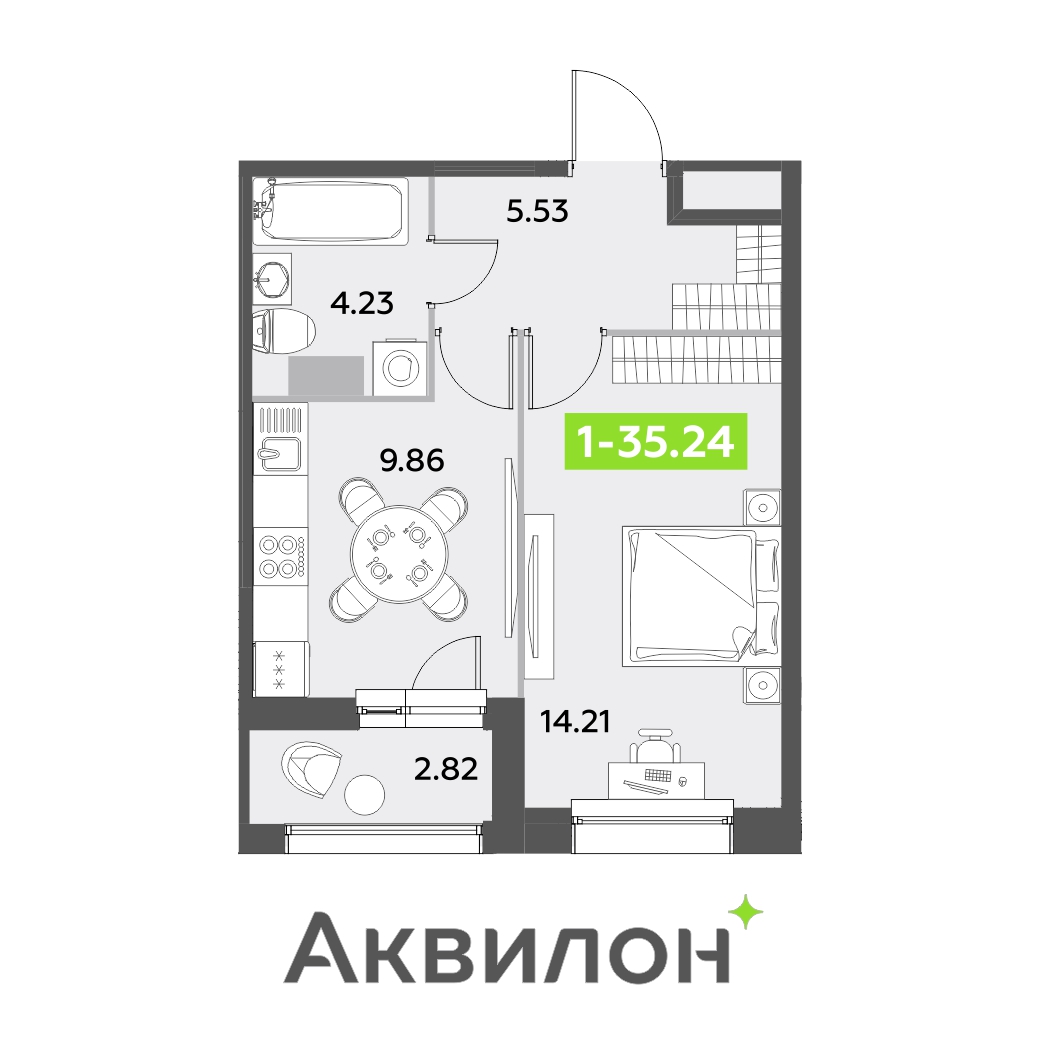 1 комн. квартира, 35.2 м², 10 этаж 