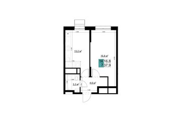1 комн. квартира, 37.9 м², 3 этаж 
