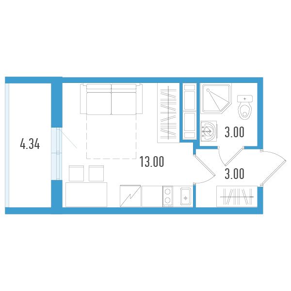 студия, 20.1 м², 11 этаж 