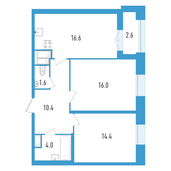1 комн. квартира, 64.3 м², 5 этаж 