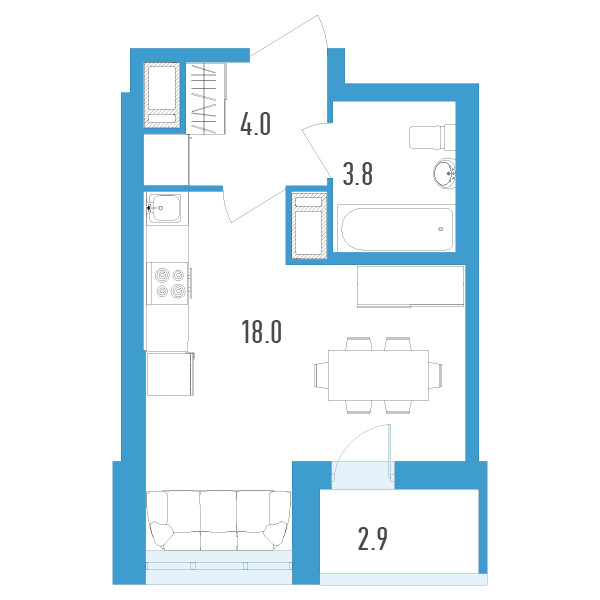 студия, 27.3 м², 12 этаж 
