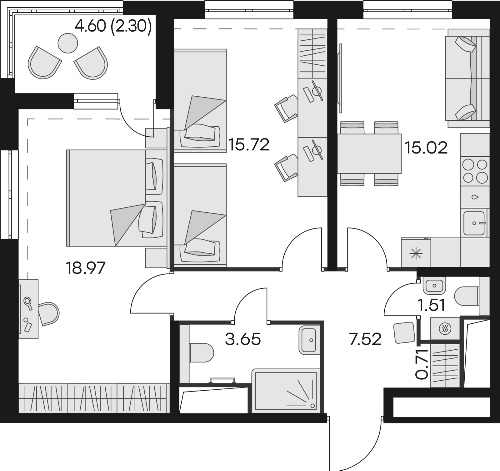 2 комн. квартира, 66.8 м², 10 этаж 
