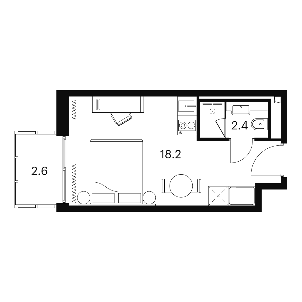 студия, 23.2 м², 18 этаж 