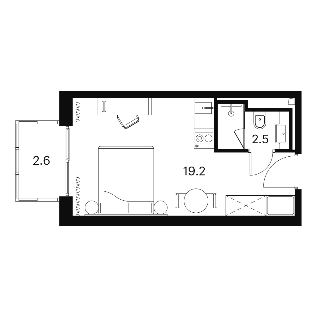 студия, 24.3 м², 22 этаж 