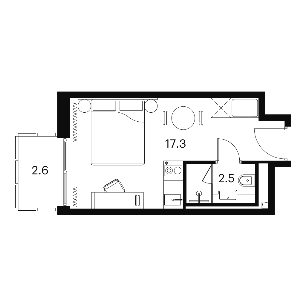 студия, 22.4 м², 19 этаж 