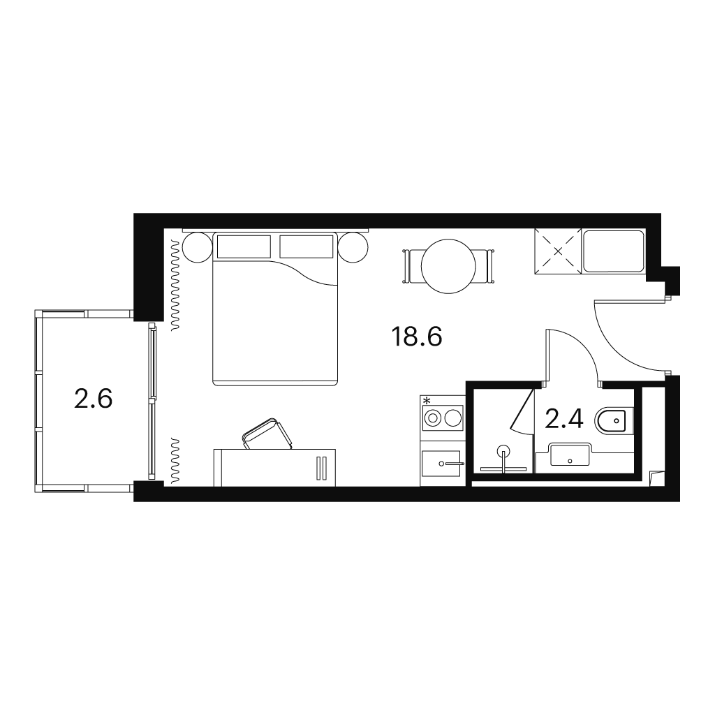студия, 23.6 м², 13 этаж 