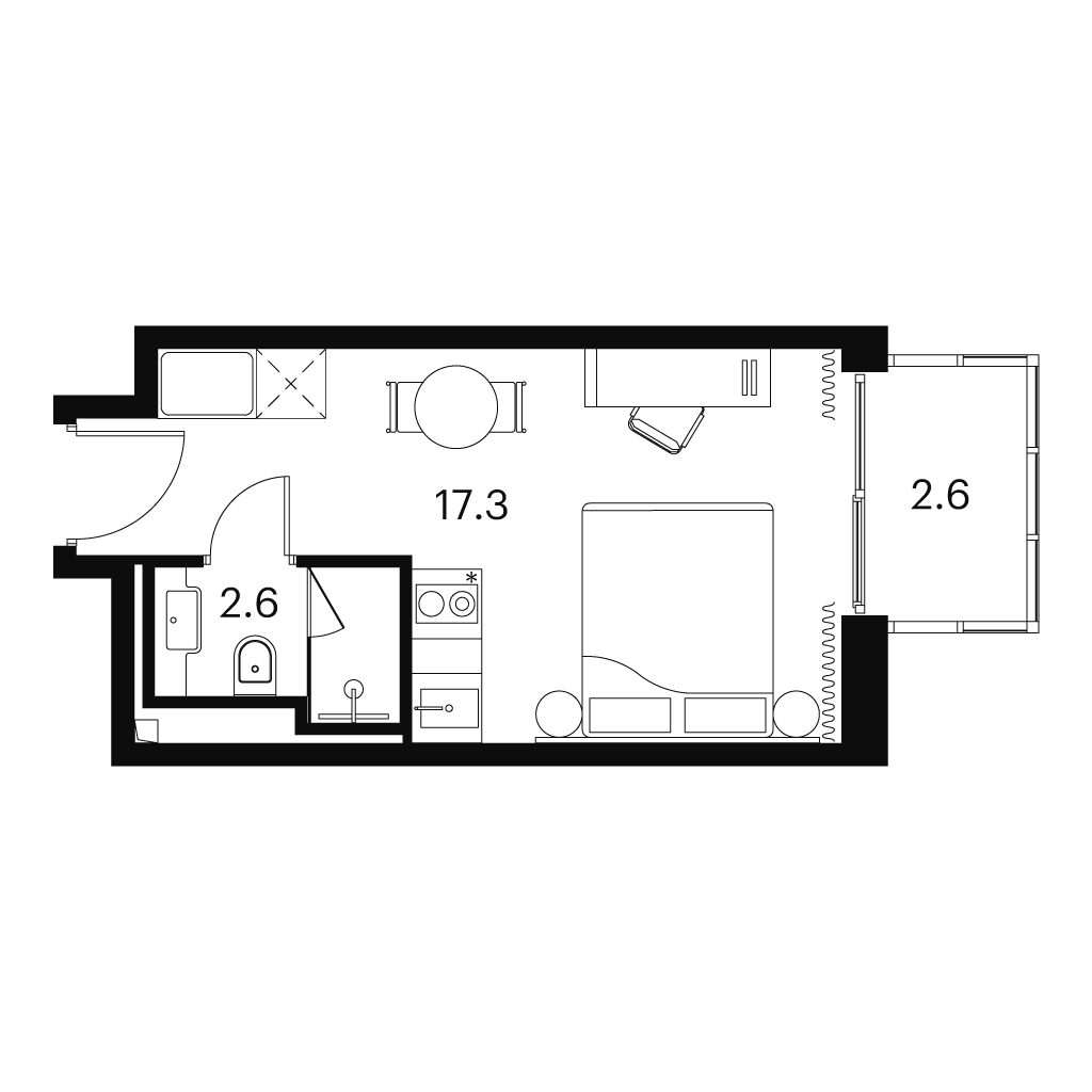 студия, 22.5 м², 15 этаж 