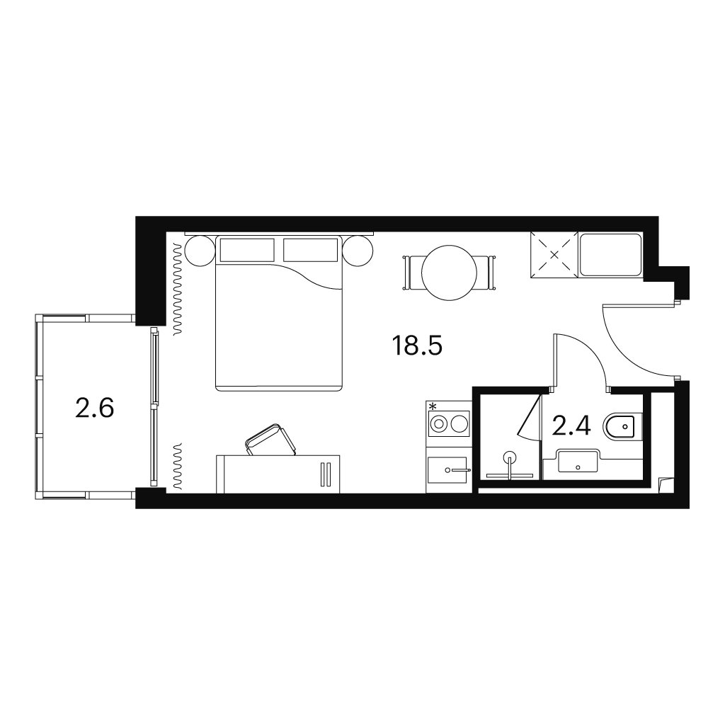 студия, 23.5 м², 17 этаж 